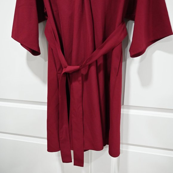 TOME NYC Size 2 V-Neck Belted Shift Dress Burgundy | Size 2 - Picture 6 of 10